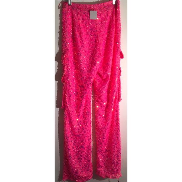 Fashion Nova Always Sparkle Pink Sequin Cargo Pant Set Women's Size XS NWT - Picture 5 of 7